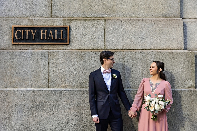 pink-wedding-dress-city-hall